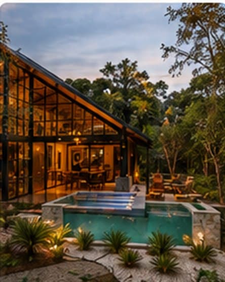 Chalé e piscina em meio ao cerrado